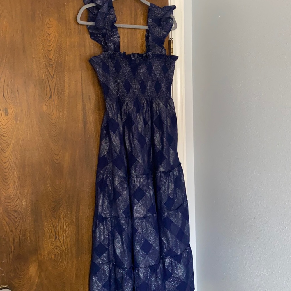 HillHouseHome navy glitter check Ellie nap dress